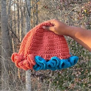 NEW Coral & Blue Adjustable Ruffle Hat